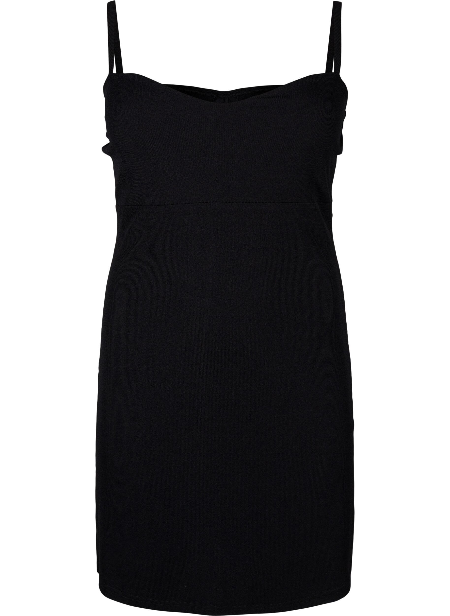 Zizzifashion Ribbed slip dress, Black, Packshot image number 0