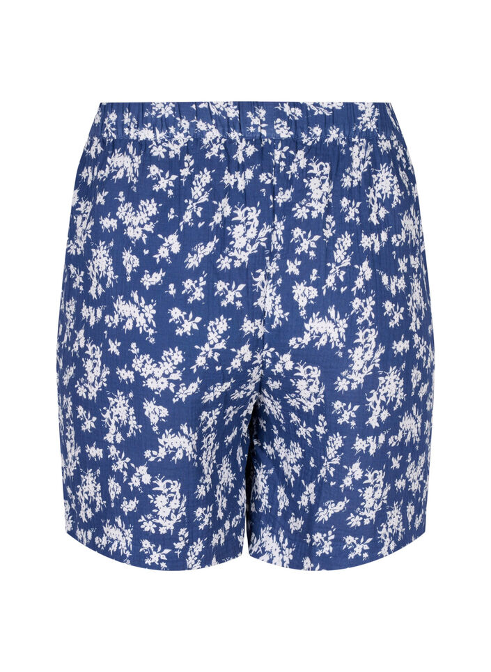 Floral cotton night shorts, V. Indigo Flower AOP, Packshot image number 1