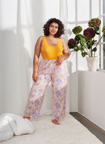 Loose all-over print viscose trousers, Cameo Pink AOP, Image image number 0