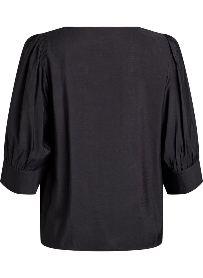 Blouse with V-neck and 3/4-sleeves, Black, Packshot image number 1