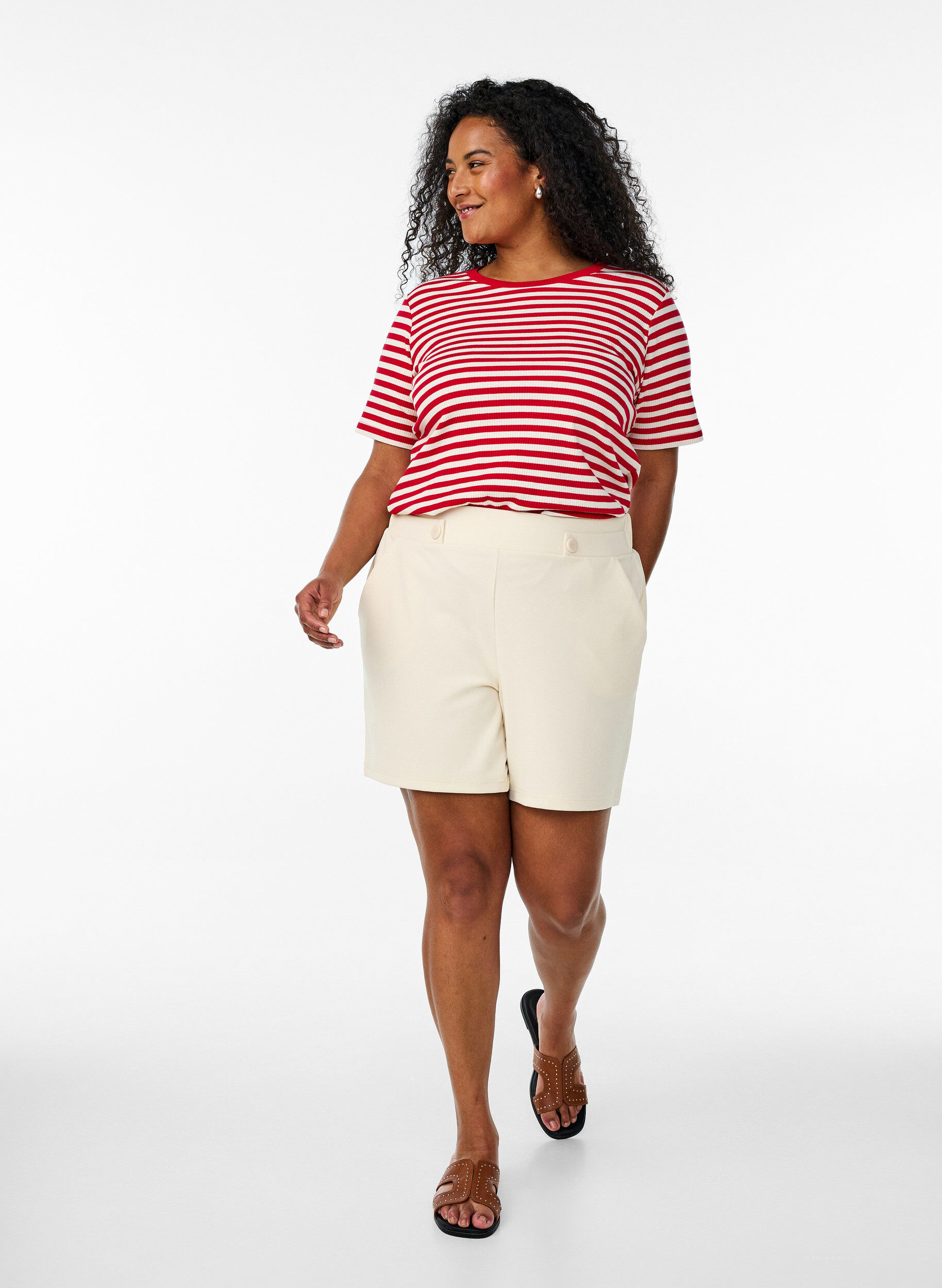 Zizzifashion Striped T-shirt with ribbed texture, Red, Model image number 1