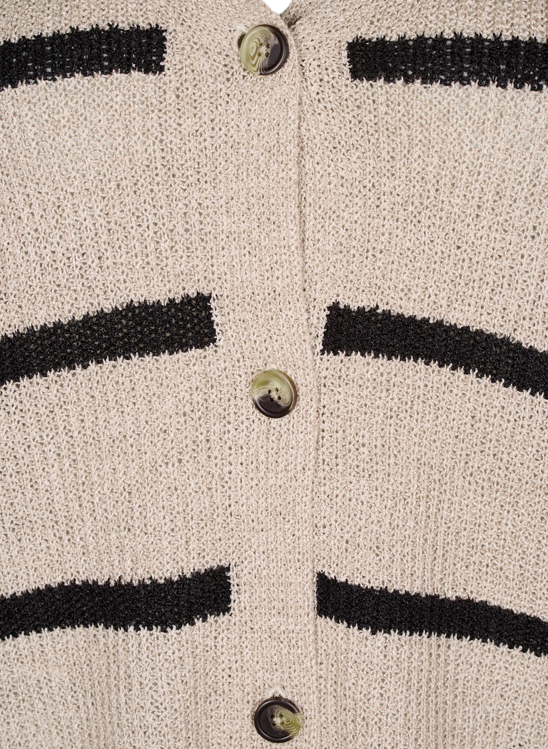 Zizzifashion FLASH - Knitted cardigan with stripes and buttons, Beige, Packshot image number 2