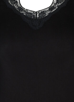 Viscose night shirt with V-neck and lace, Black, Packshot image number 2