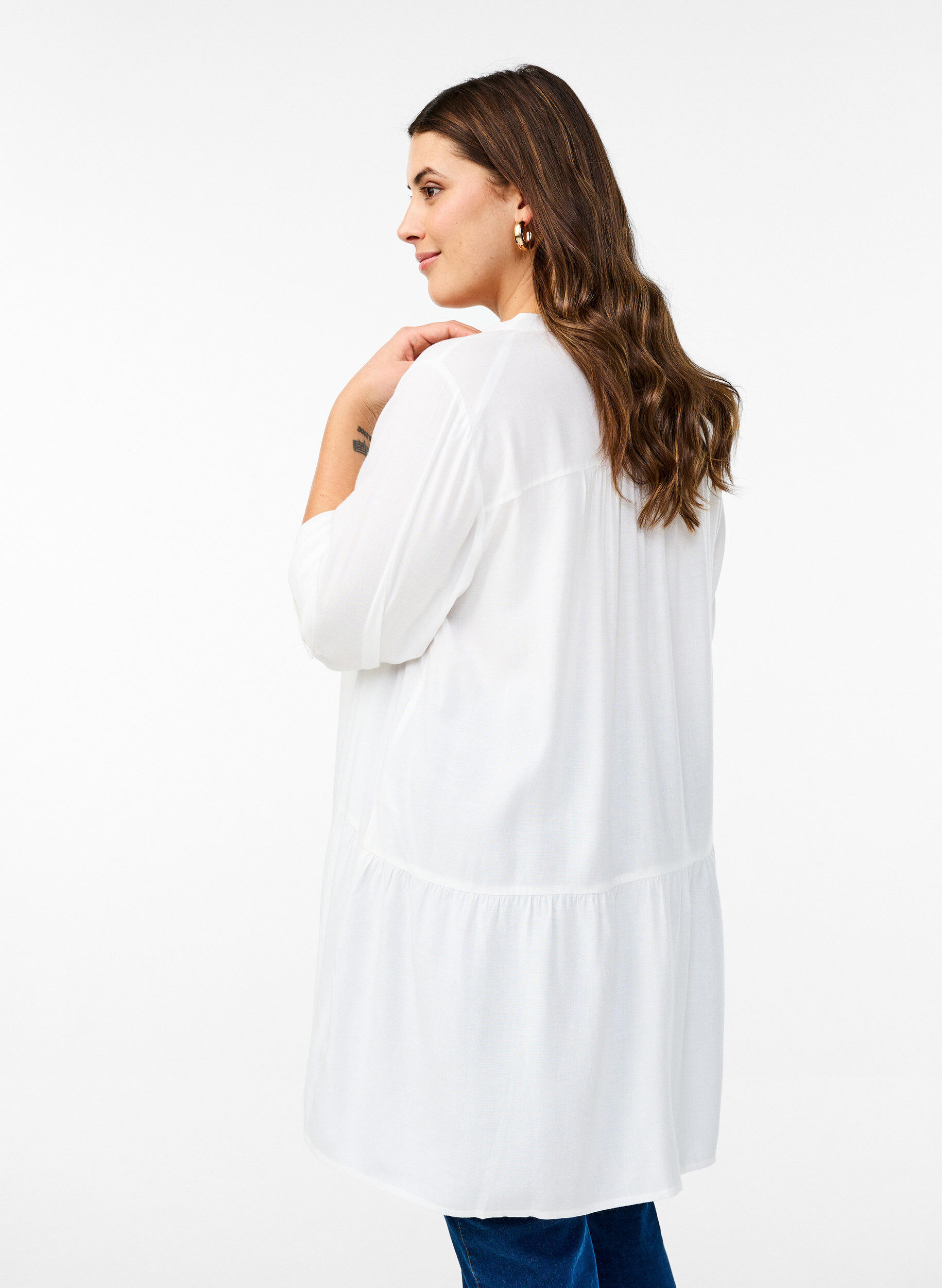 Zizzifashion Tunic with V-neckline and gathered details, White, Model image number 2