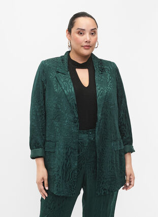Viscose blazer with tone-on-tone print, Ponderosa Pine, Model image number 0