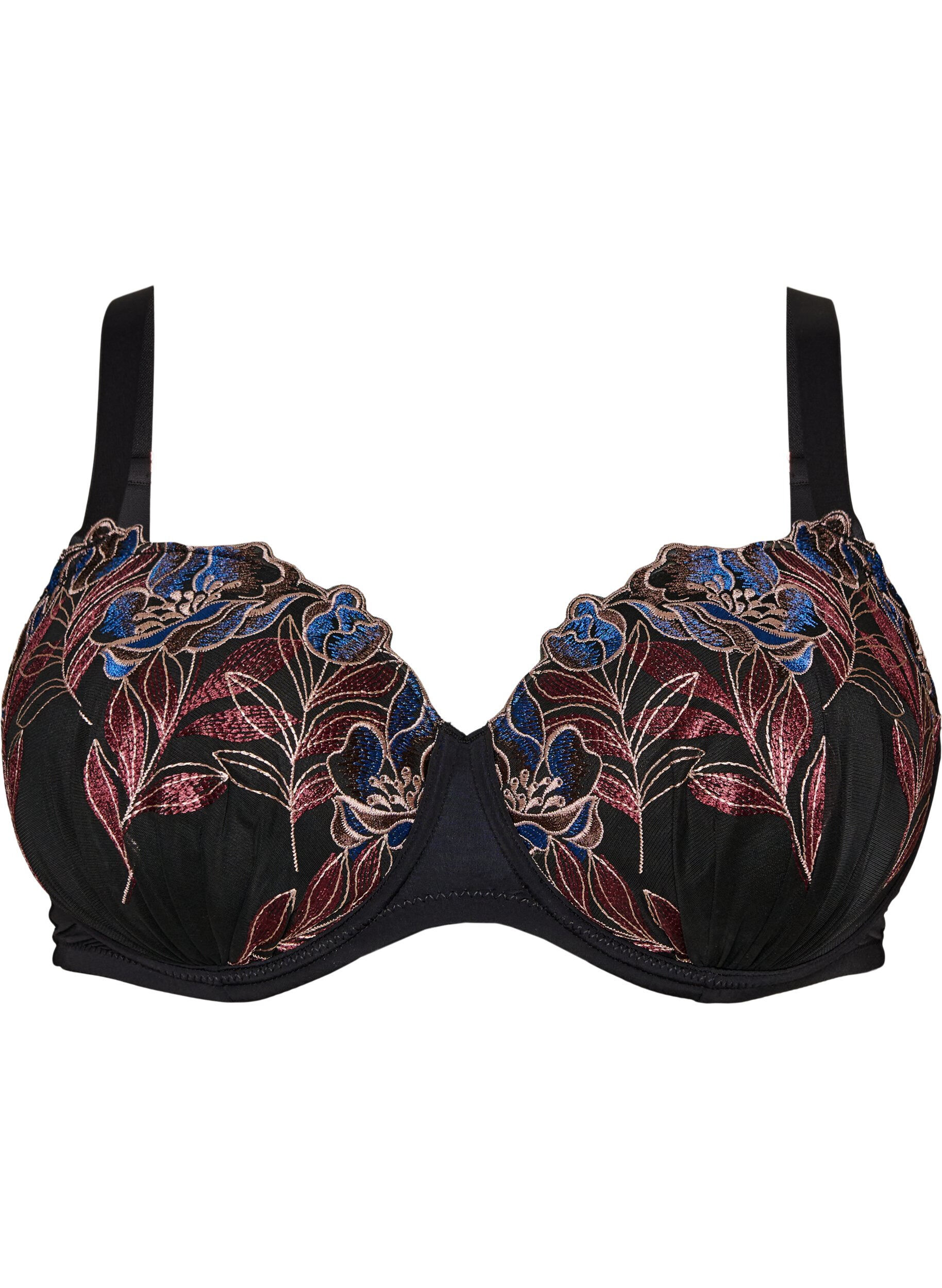 ZizzifashionMoulded bra with floral embroidery, Black, Packshot image number 0