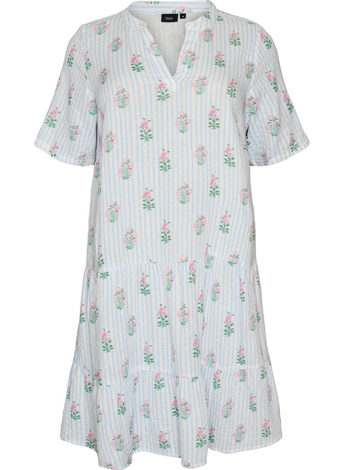 Short A-line dress in cotton muslin, Vanilla, Packshot image number 0