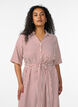 Ankle-length shirt dress with tie belt and stripes, Red, Model image number 2
