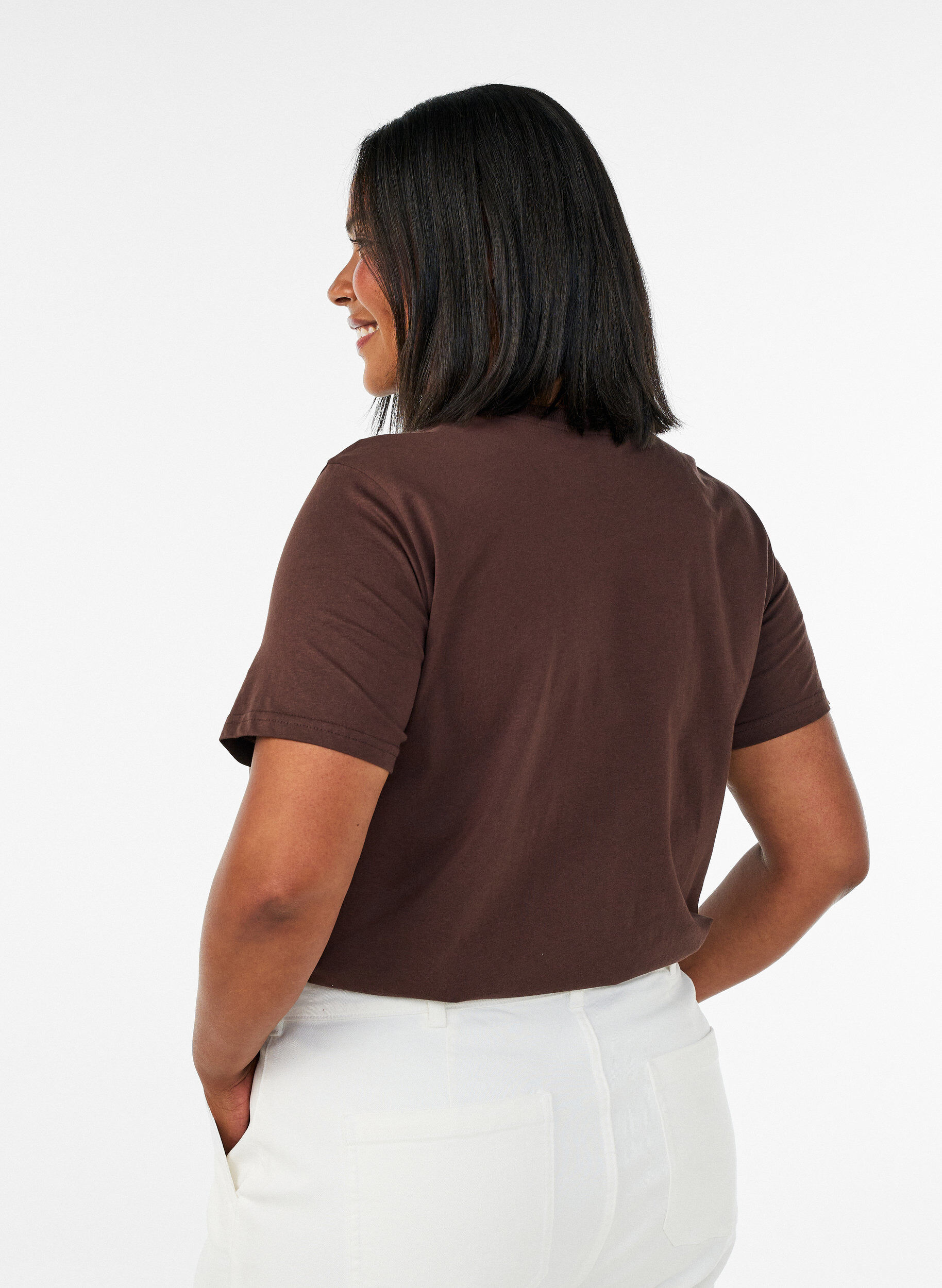 ZizzifashionBasic cotton T-shirt with round neck, Brown, Model image number 2