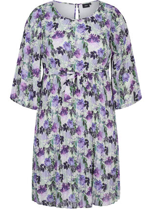 Printed pleated dress with tie string, Purple Flower Mix, Packshot image number 0