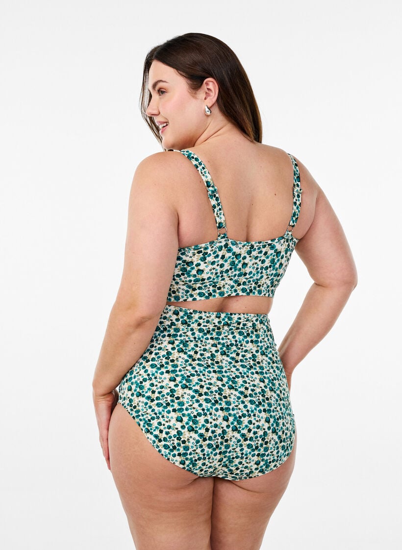 Bikini top with print and ruffle details, Green, Model image number 2