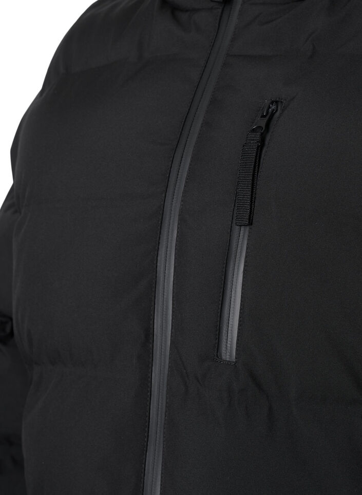 Puffer coat with hood and pockets, Black, Packshot image number 2