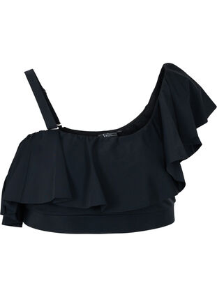 One shoulder bikini top with frill, Black, Packshot image number 0