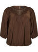 Blouse with 3/4 sleeves and lace details, Brown, Packshot image number 0
