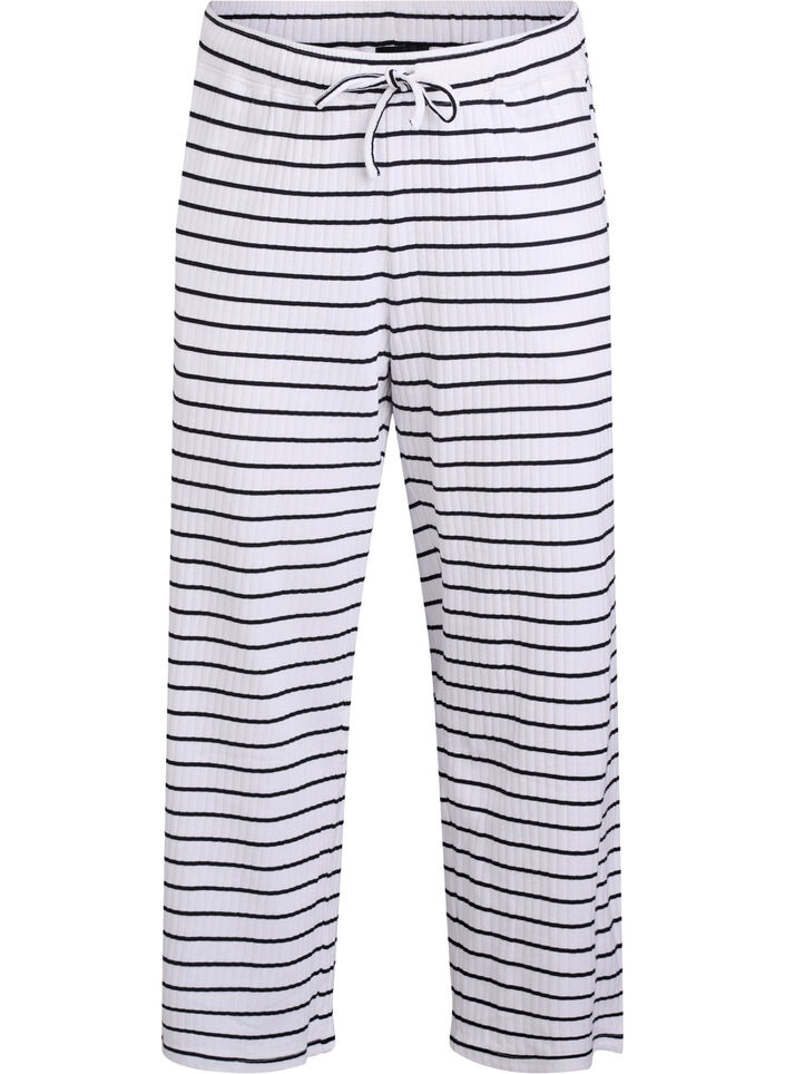 Loose night trousers with stripes, White, Packshot image number 0