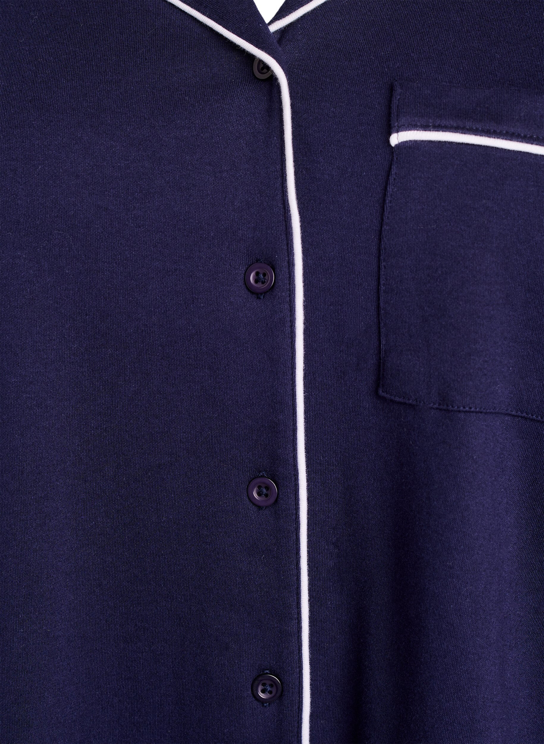 ZizzifashionCotton pyjama shirt with chest pocket, Blue, Packshot image number 2