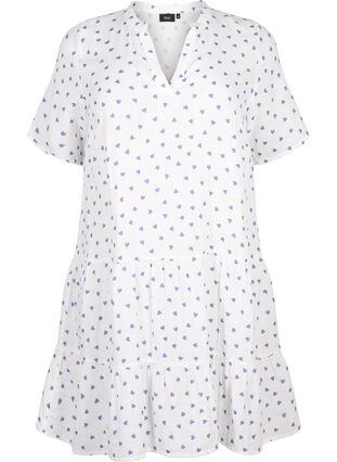 Cotton dress with heart print, Bright White Heart, Packshot image number 0