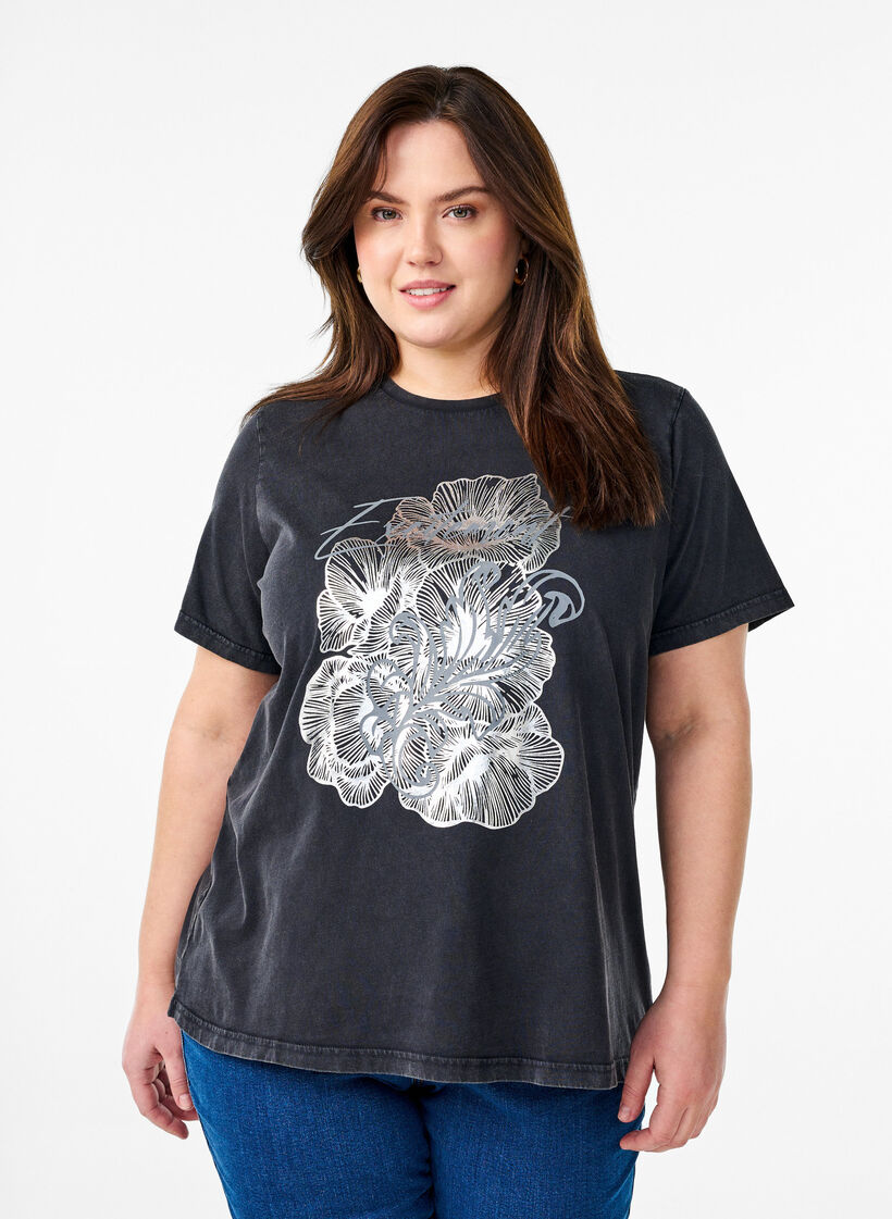 T-shirt in organic cotton with a cool print, Grey, Model image number 0