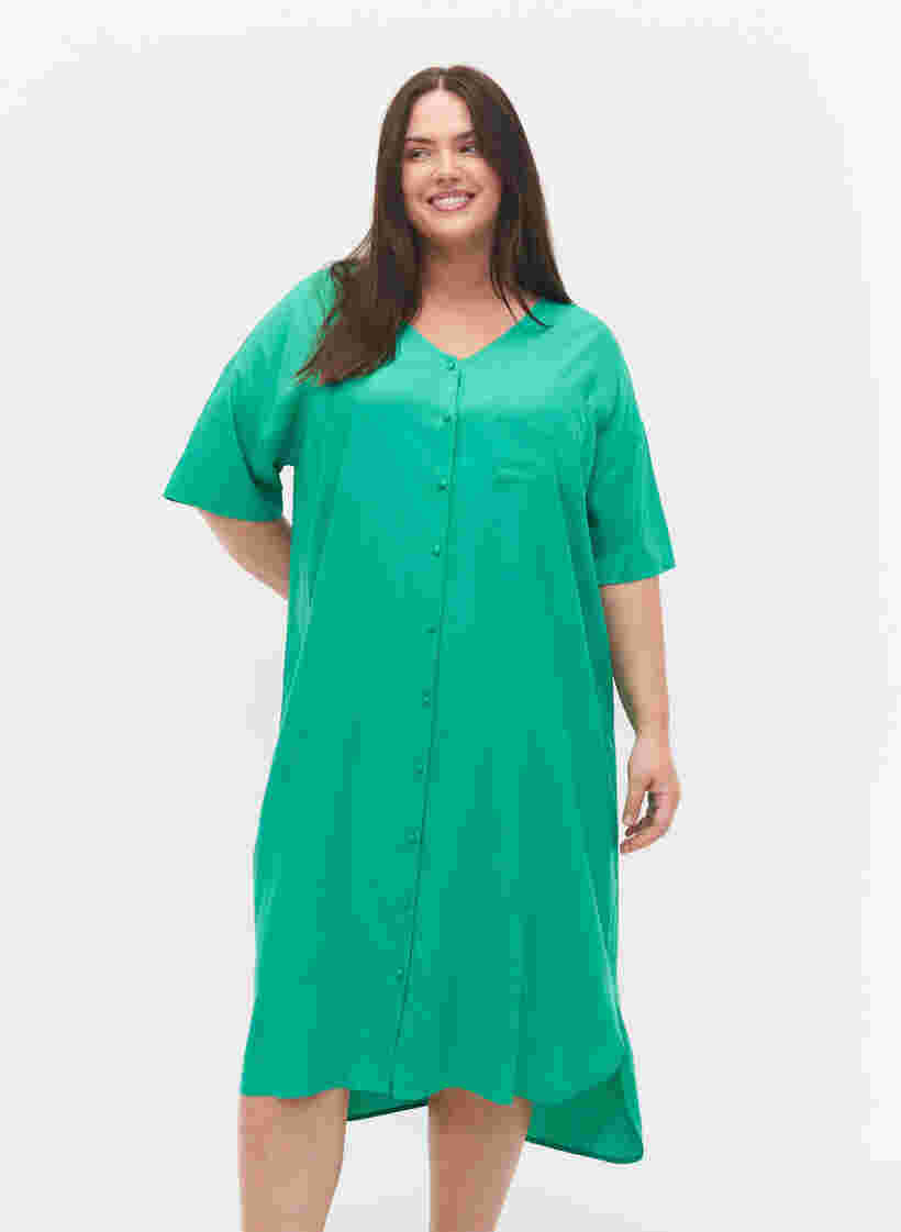 Short-sleeved viscose shirt dress, Holly Green, Model image number 0