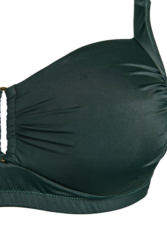 Padded bikini top with ring detail, Green, Packshot image number 2