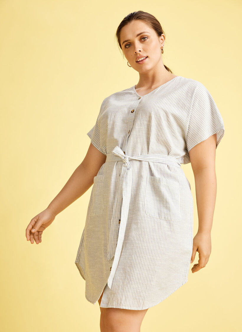 Striped shirt dress in cotton with pockets, Country Blue Stripe, Image image number 0