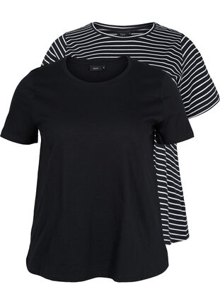 Basics cotton t-shirt 2-pack, Black/Black Stripe, Packshot image number 0
