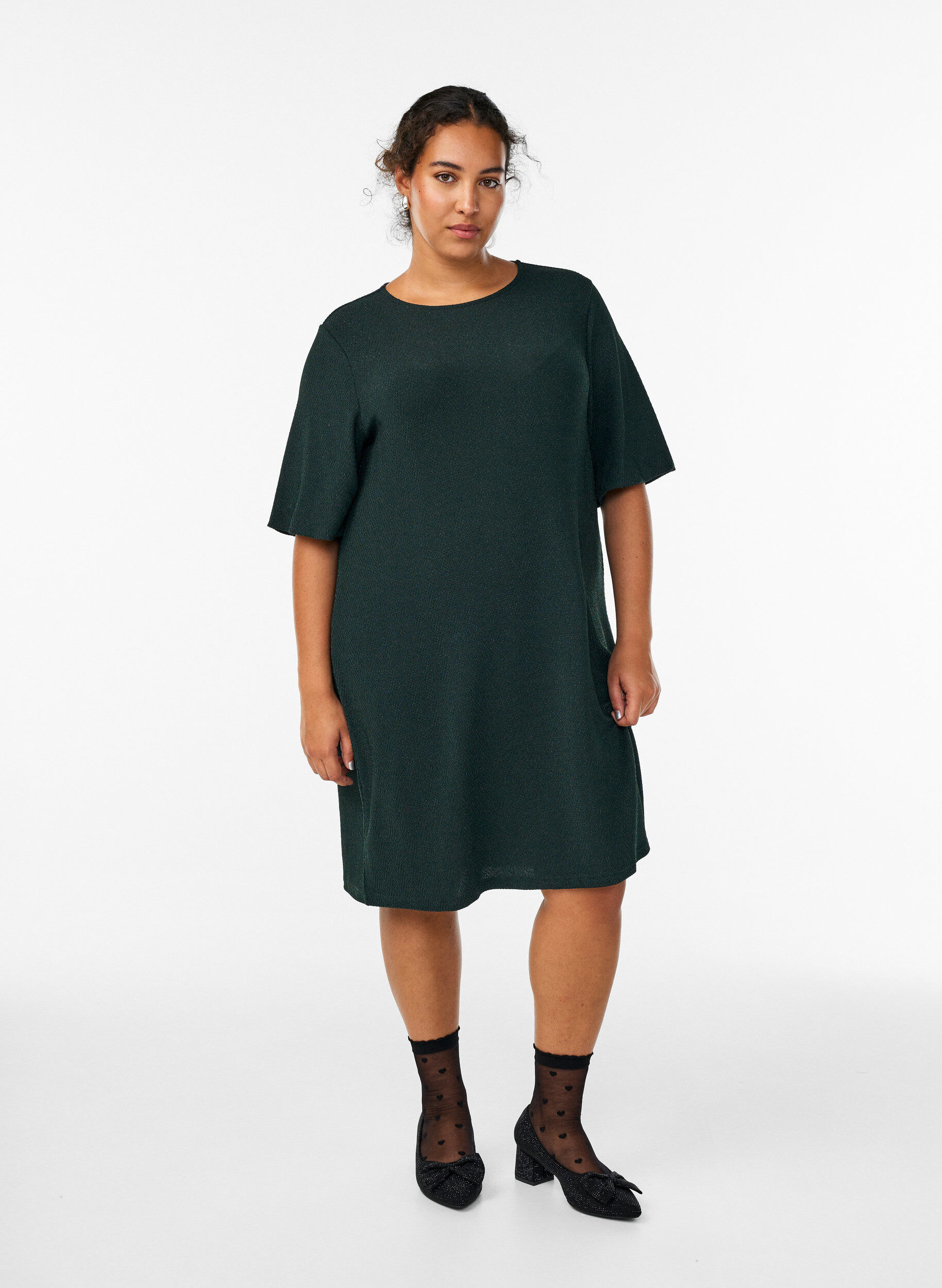 Zizzifashion Short dress with glitter pattern, Green, Model image number 1