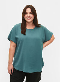 Blouse with short sleeves and a round neckline, Sea Pine, Model