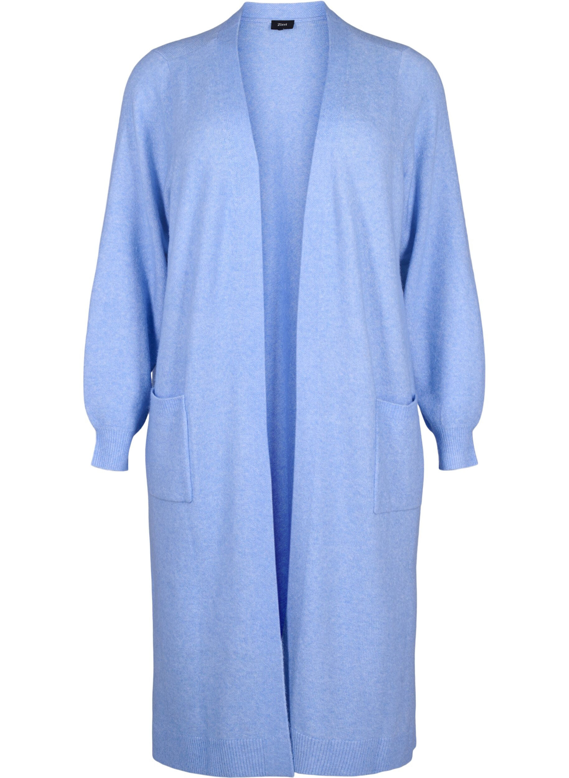 Zizzifashion Long knitted cardigan with pockets, Cornflower Blue Mel., Packshot image number 0
