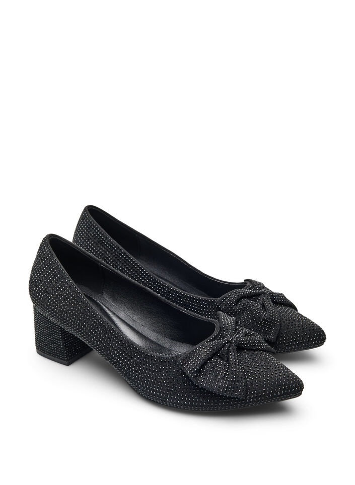Pumps with bow and rhinestones, Black, Packshot