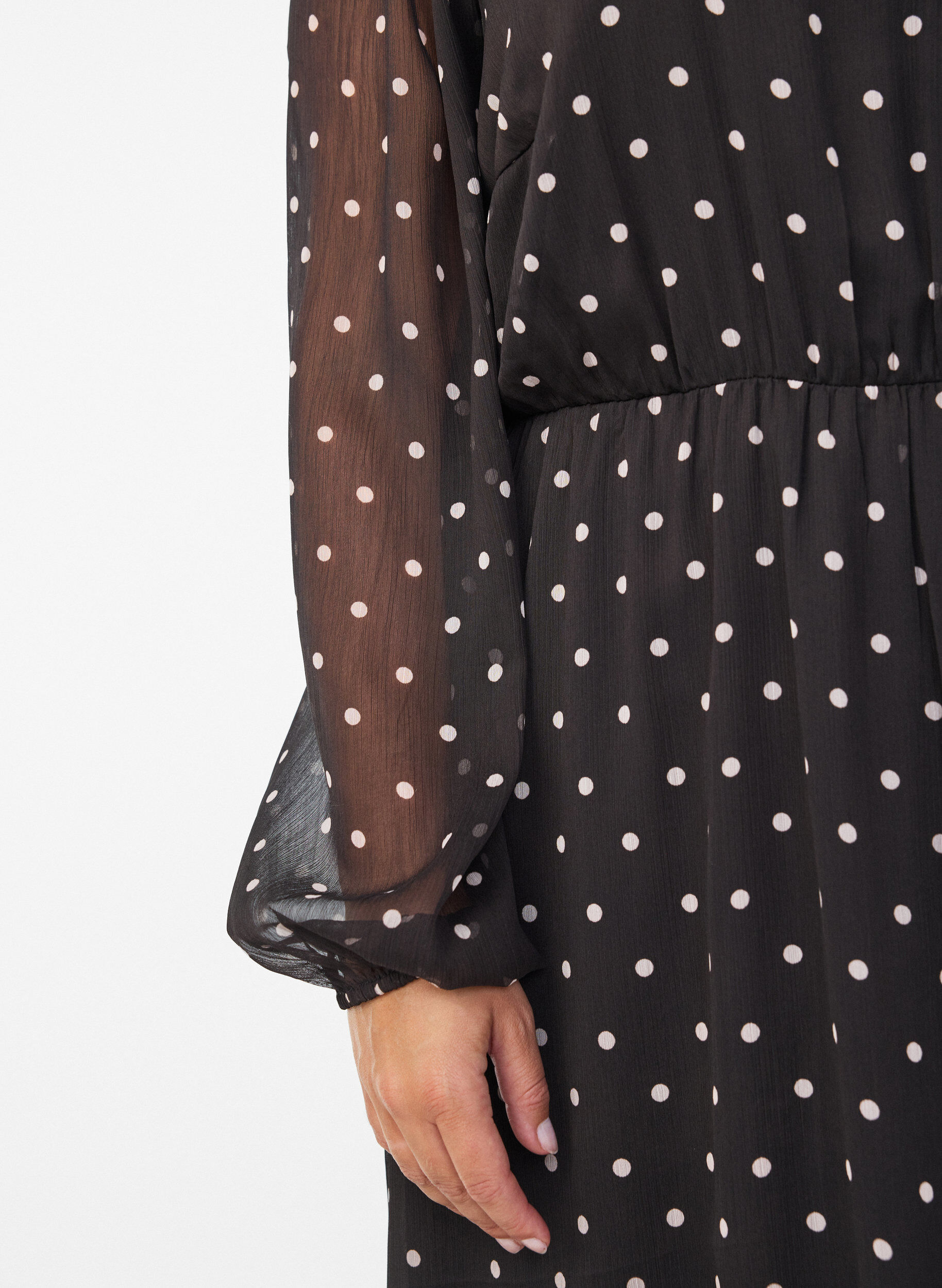 ZizzifashionChiffon dress with polka dots and long sleeves, Brown, Model image number 2