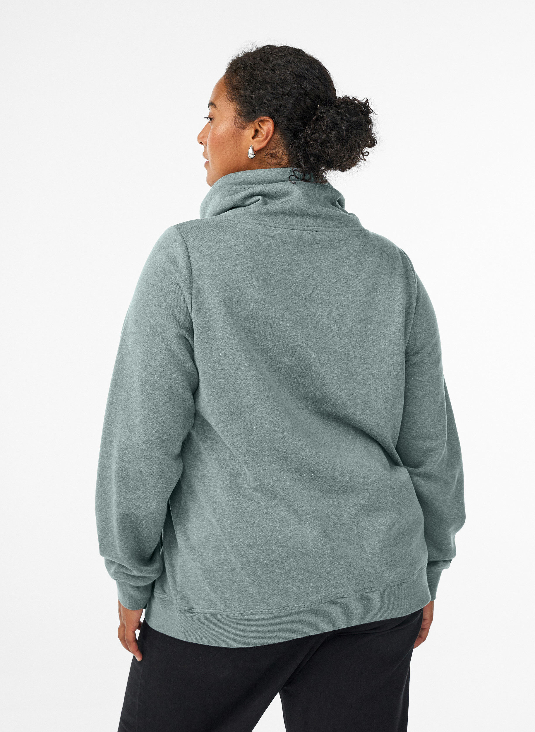 ZizzifashionSweatshirt with high collar and pockets, Green, Model image number 2