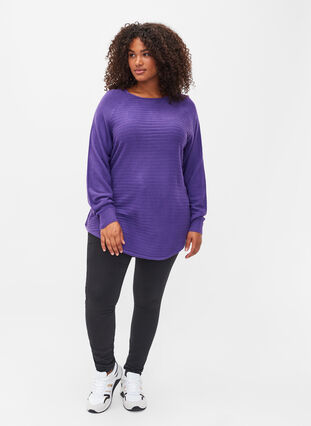 Knitted blouse with round neckline, Ultra Violet, Model image number 2