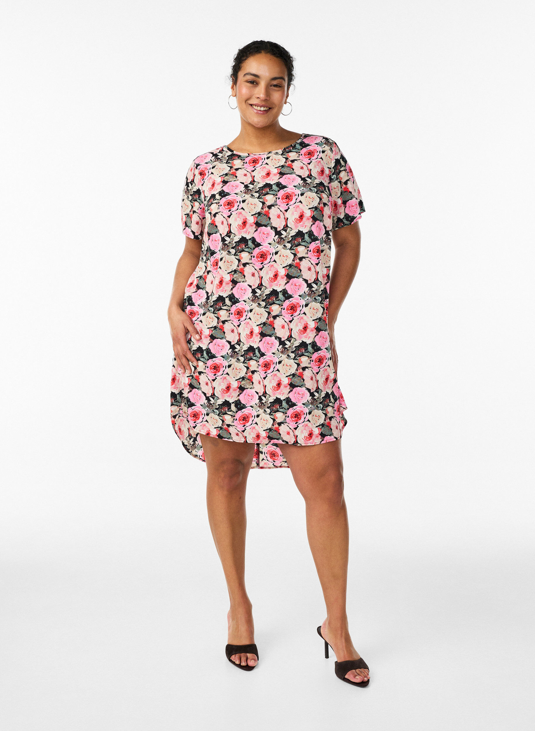 ZizzifashionShirt dress in broderie anglaise with a tie-belt, Black, Model image number 1