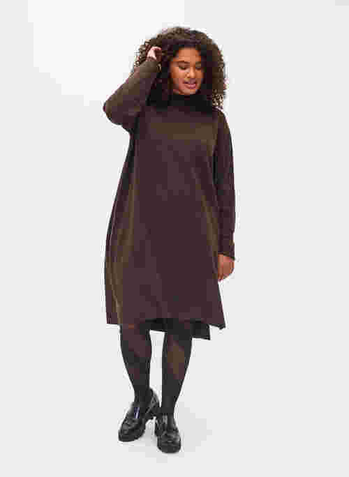 High neck knit dress with slit