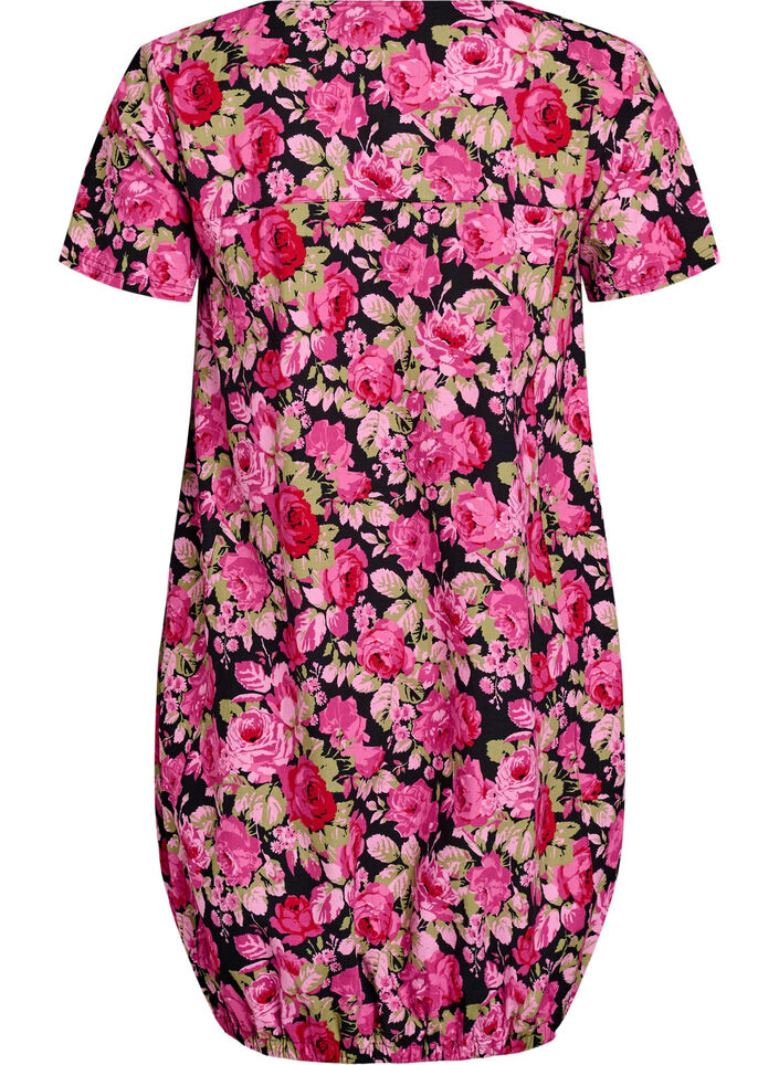 Short-sleeved cotton dress with print, Black, Packshot image number 1