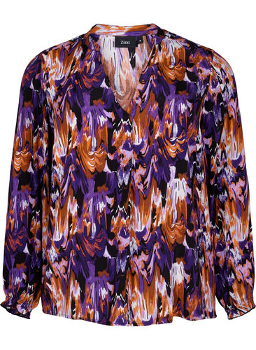 Long-sleeved viscose blouse with print, Pansy AOP, Packshot image number 0