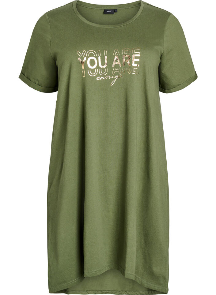 Short-sleeved nightgown in organic cotton, Green, Packshot image number 0