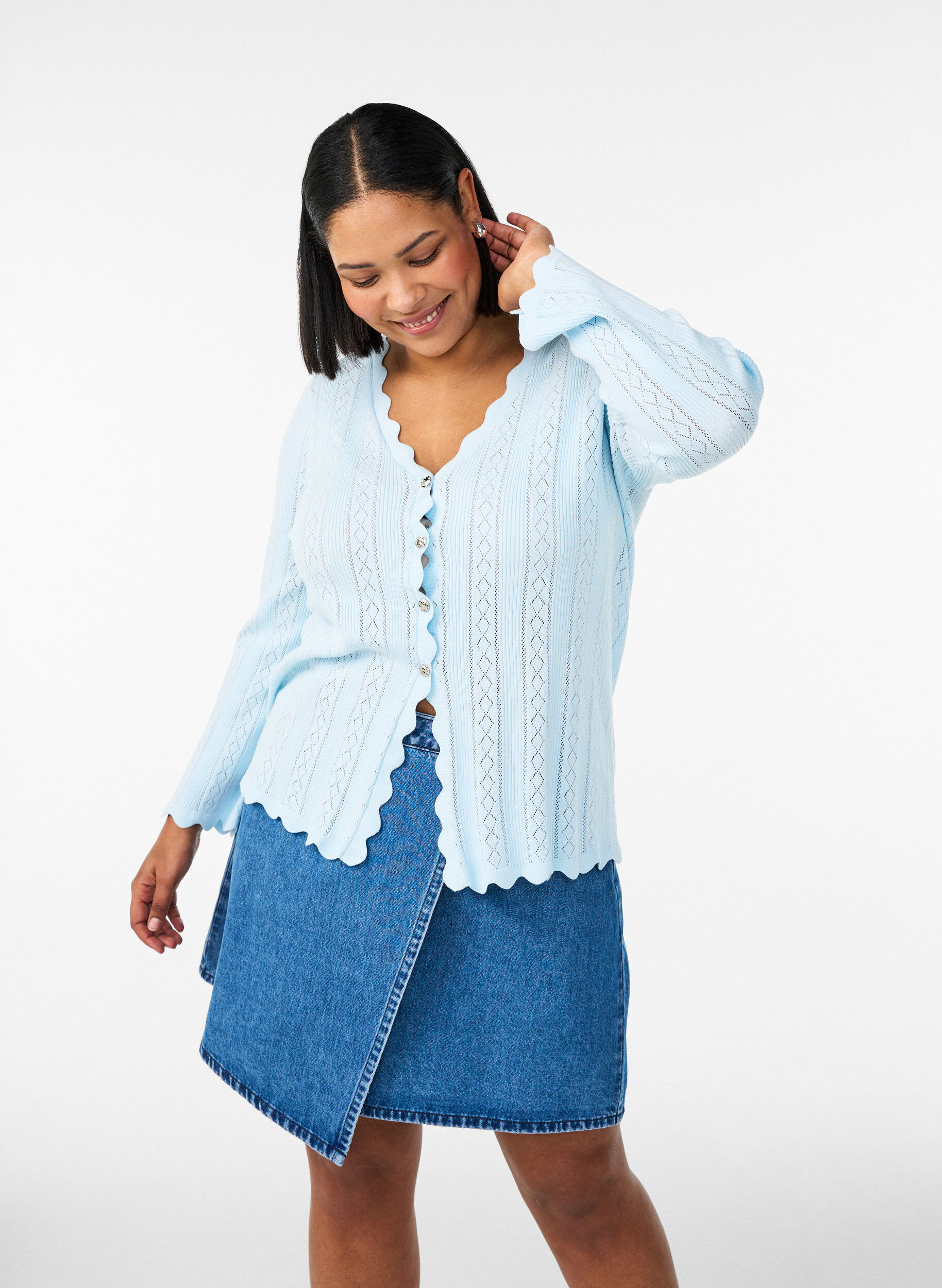 ZizzifashionShort A-line denim skirt, Blue, Model image number 3