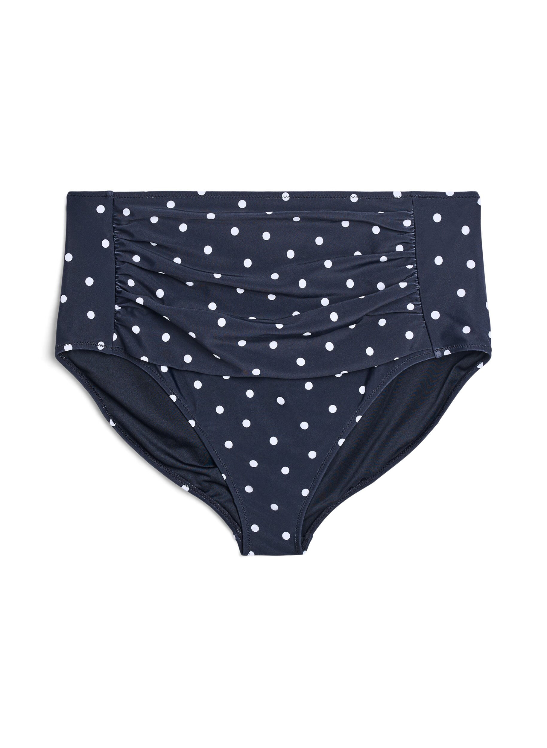 High-waisted bikini bottoms with polka dots