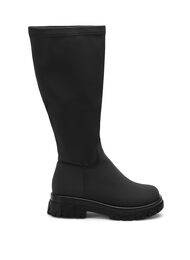 Long wide fit boots with stretch, Black, Packshot