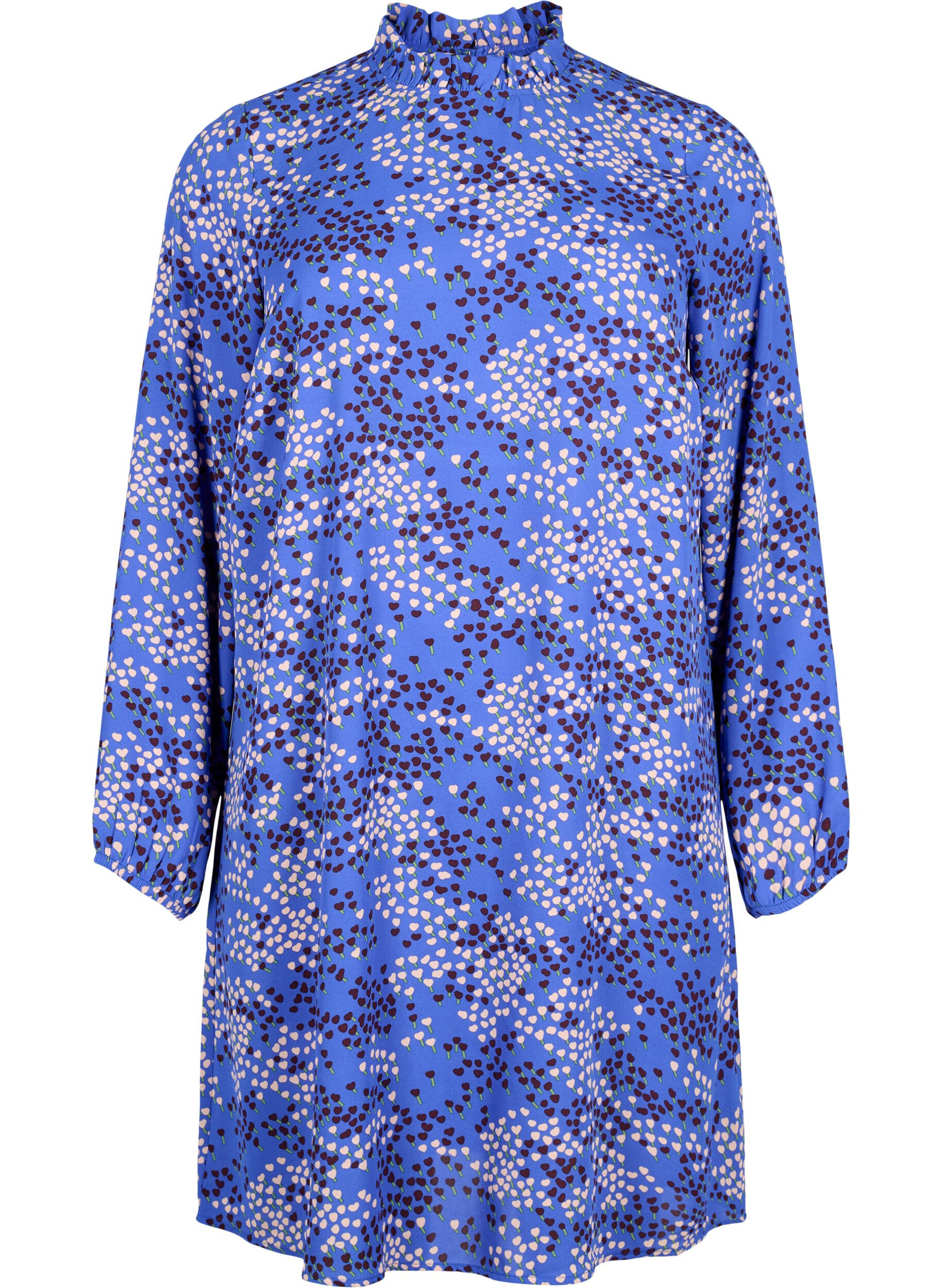 Zizzifashion FLASH - Long sleeve dress with print, Dazzling Blue AOP, Packshot image number 0