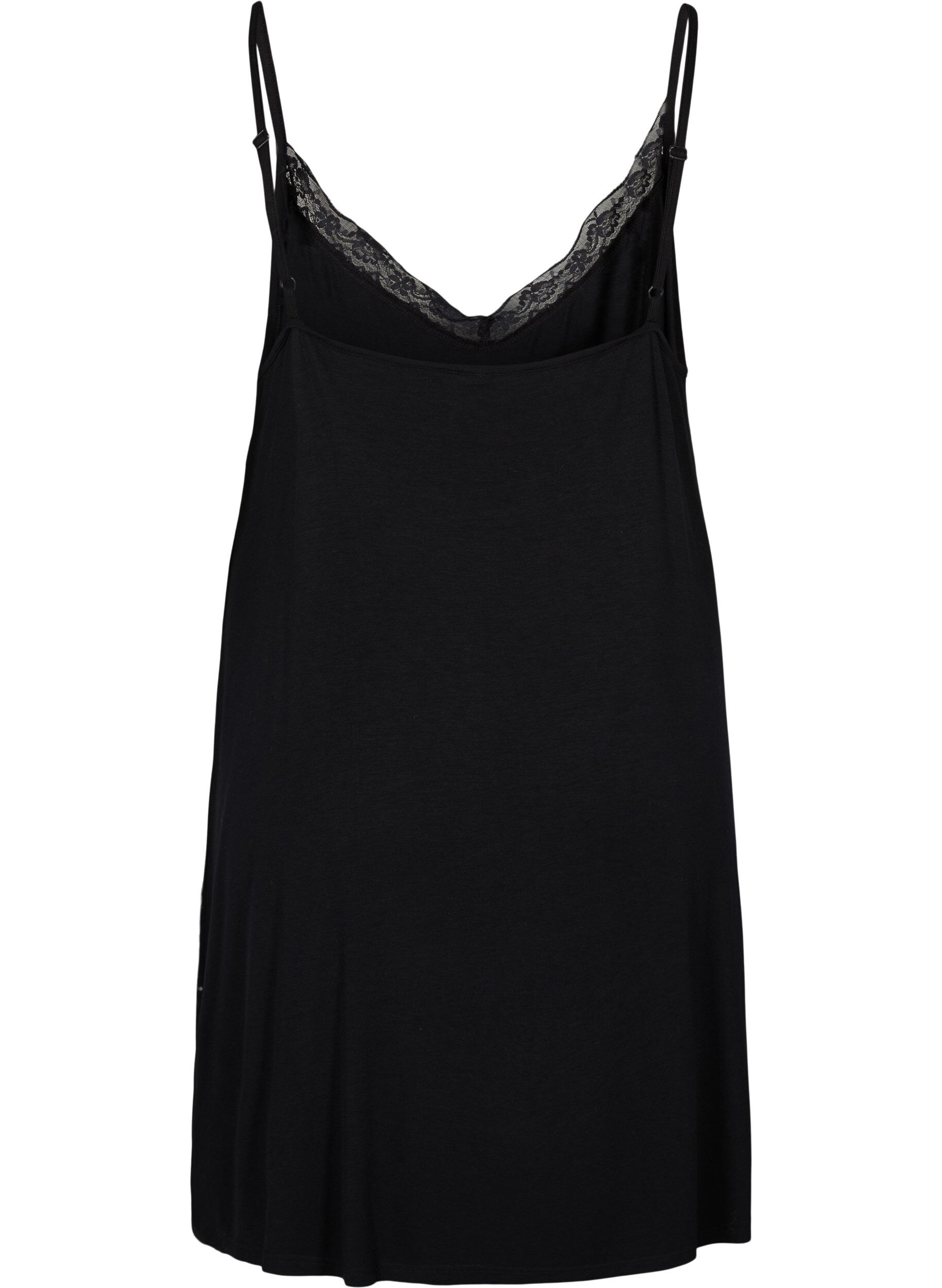 ZizzifashionViscose nightgown with lace trim, Black, Packshot image number 1