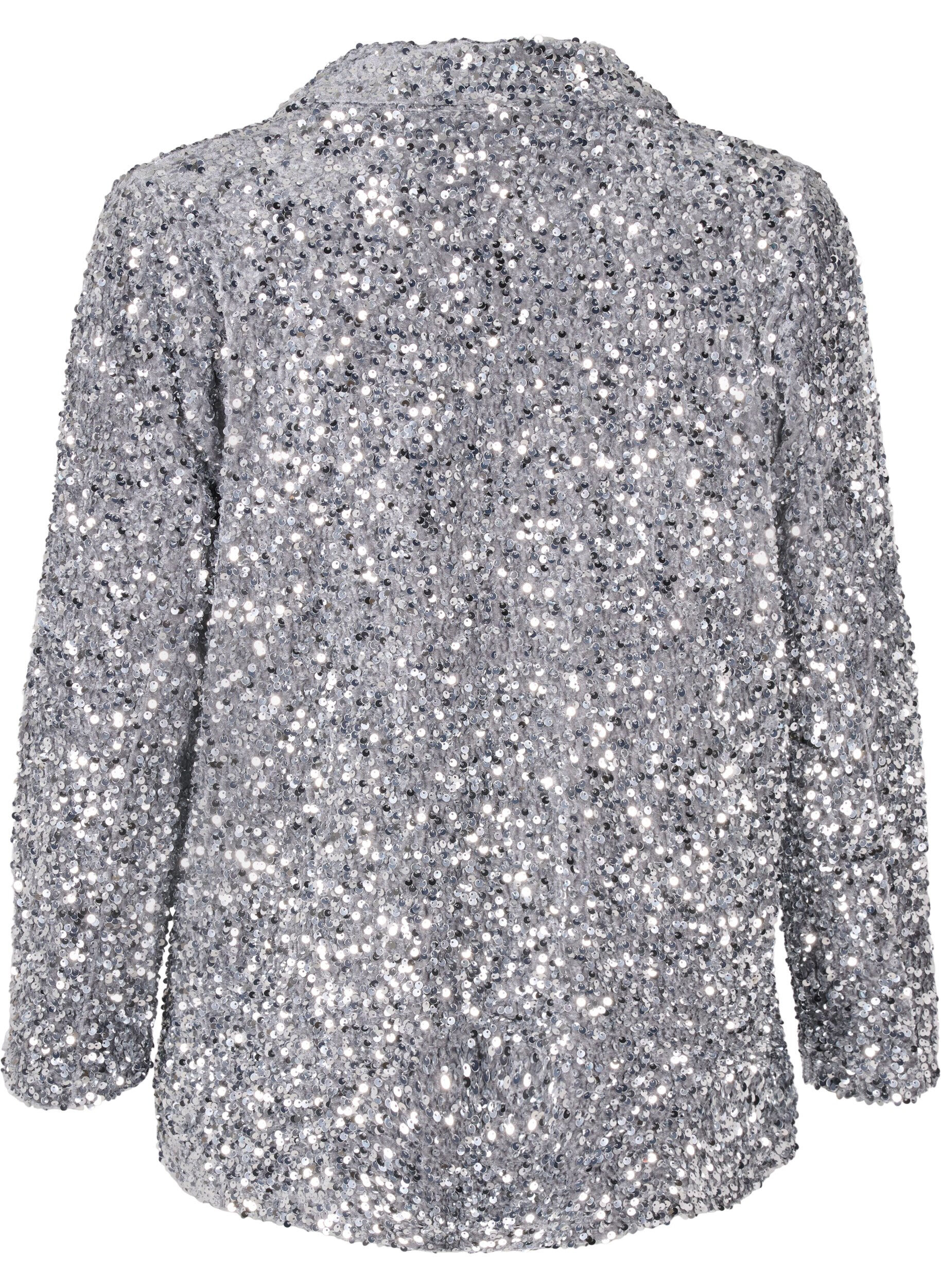 Zizzifashion Sequin blazer with pockets, Silver, Packshot image number 1