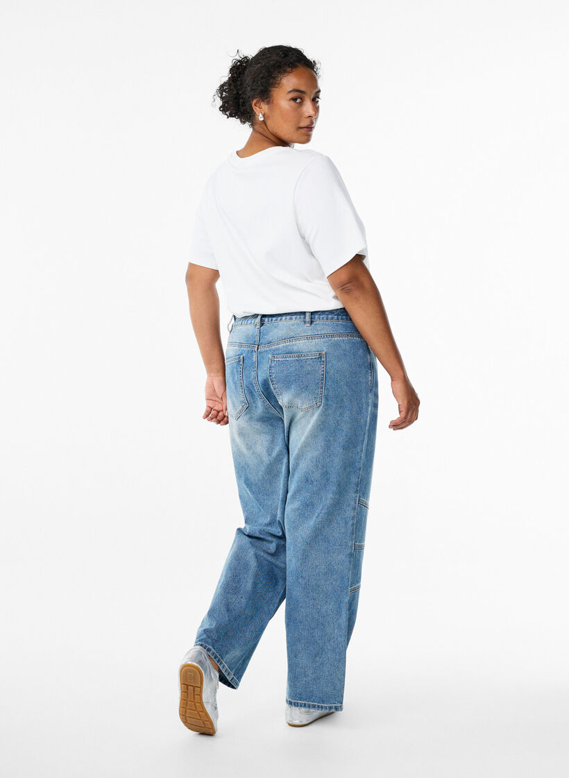Wide-leg jeans with stitching details, Blue, Model image number 1