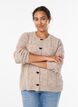 Cardigan with bow buttons and openwork pattern, Beige, Model image number 0