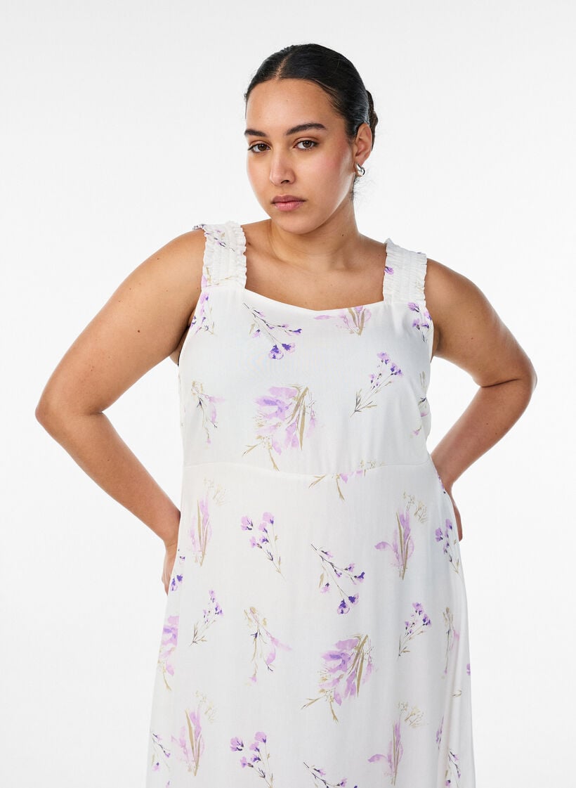 Summer dress with wide straps, White, Model image number 2