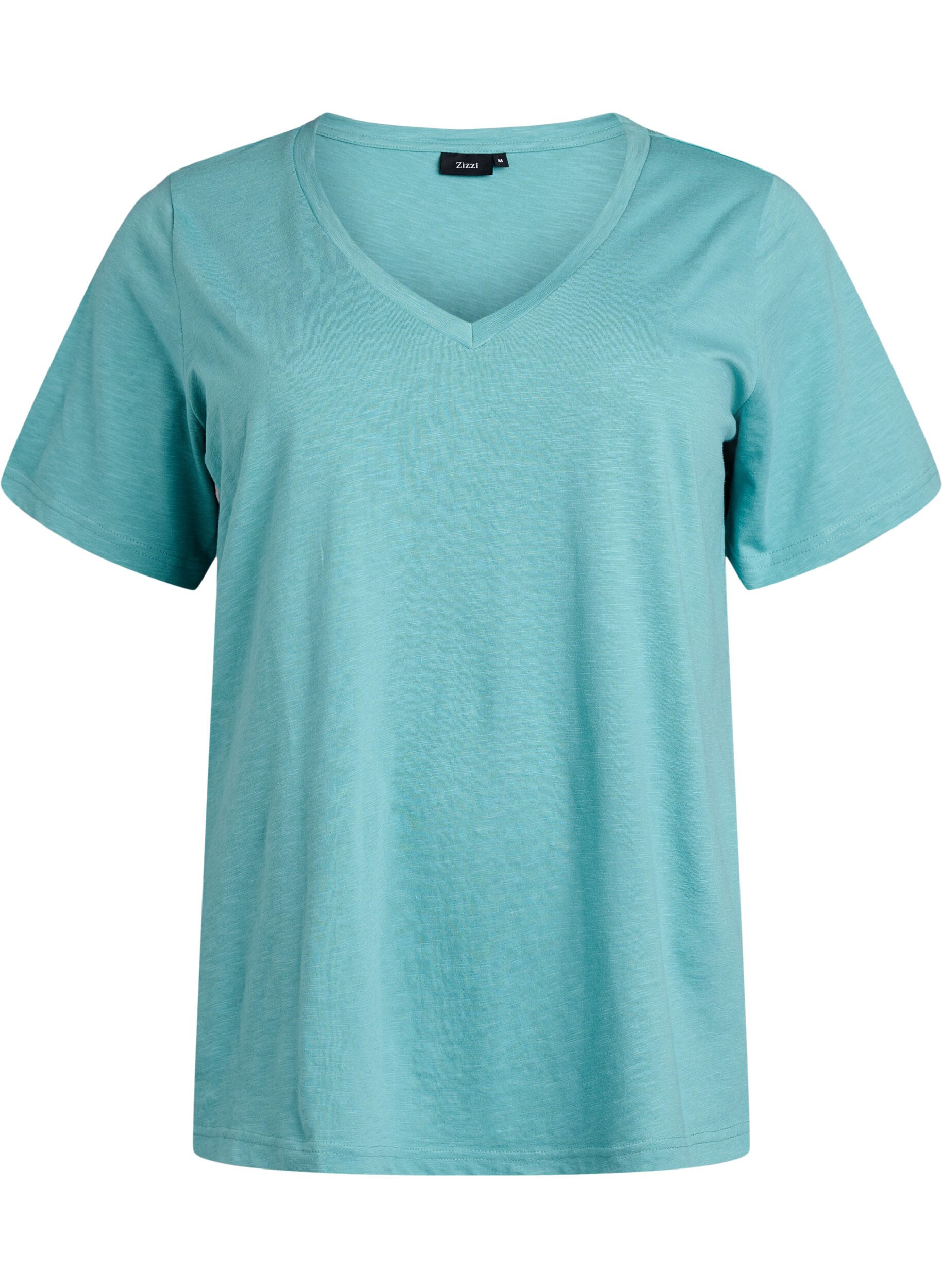 Zizzifashion Short sleeve basic t-shirt with v-neck, Blue, Packshot image number 0