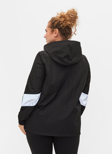 Sports jacket with reflective details and adjustable bottom, Black w. Reflex, Model image number 1