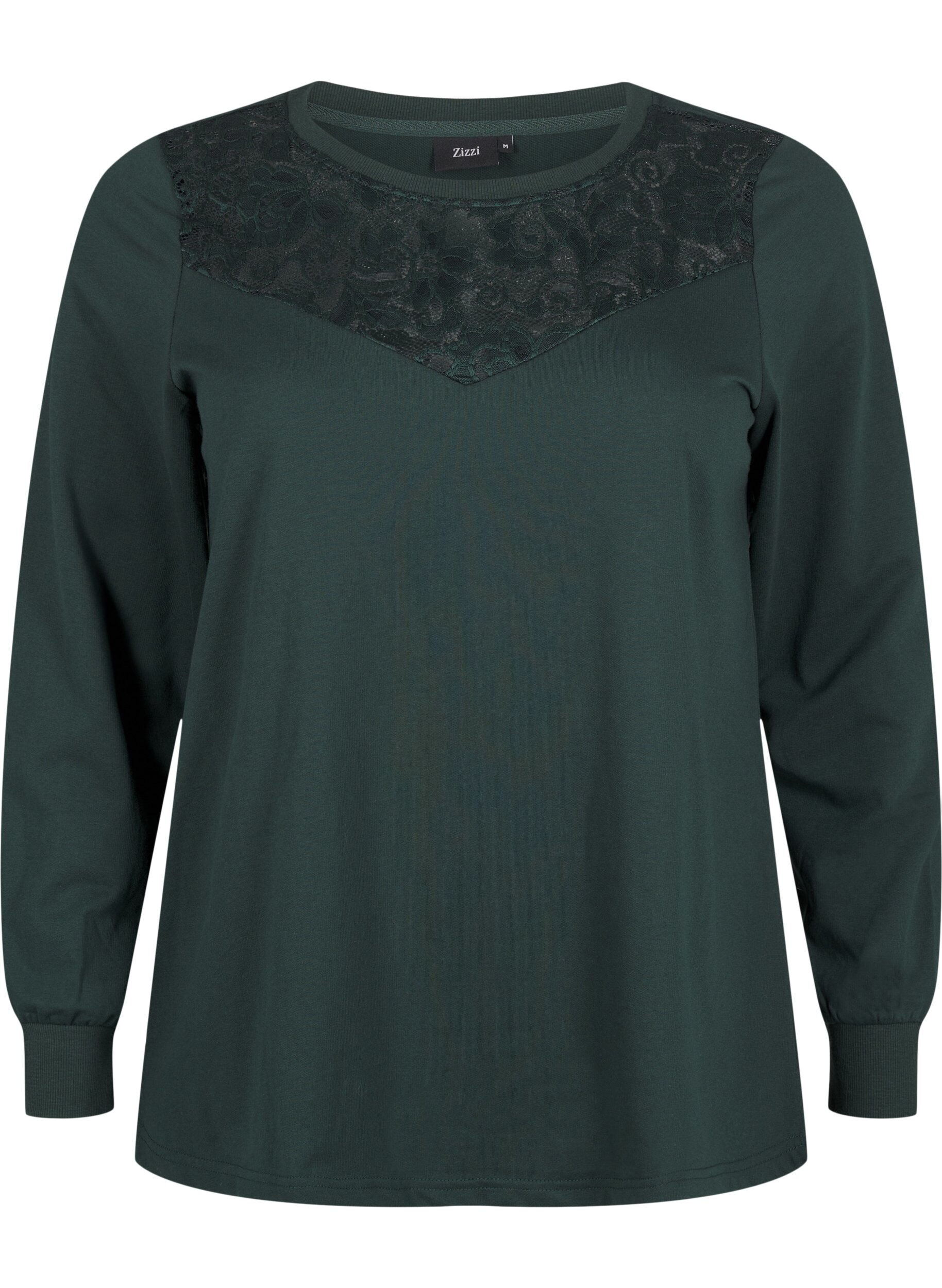 Zizzifashion Sweatshirt with lace details, Scarab, Packshot image number 0